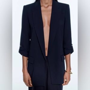 ZARA ROLLED UP SLEEVE BLAZER NAVY